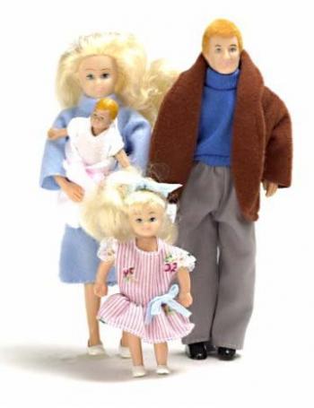 Image of Dollhouse Miniature 4Pc Mod.Doll Family/Blond