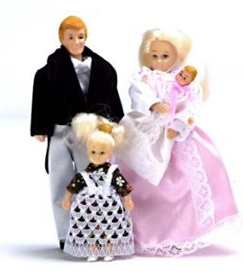 Image of Dollhouse Miniature 4Pc Victorian Doll Family, Blonde