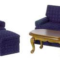 Image of Dollhouse Miniature Navy & Walnut Living Room Set