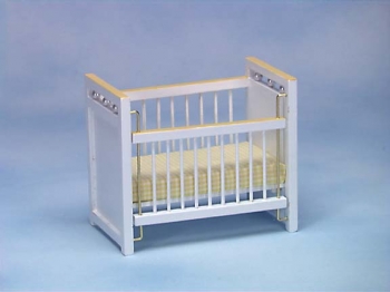 Image of Dollhouse Miniature White/Yellow Crib