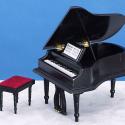 Image of Dollhouse Miniature Black Piano with Stool