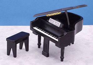 Image of Dollhouse Miniature Black Piano with Bench