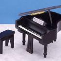Image of Dollhouse Miniature Black Piano with Bench
