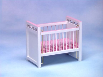 Image of Dollhouse Miniature White/Pink Crib