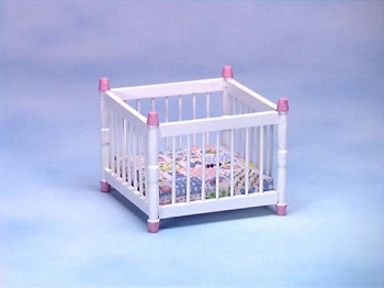 Image of Dollhouse Miniature White/Pink Playpen