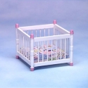 Image of Dollhouse Miniature White/Pink Playpen