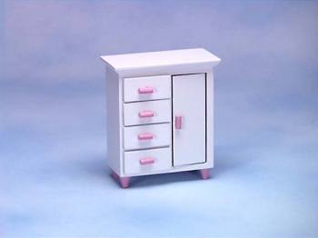 Image of Dollhouse Miniature White/Pink Chest of Drawers