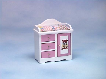 Image of Dollhouse Miniature White/Pink Changing Table