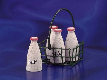 Image of Dollhouse Miniature Milk Bottles in Basket