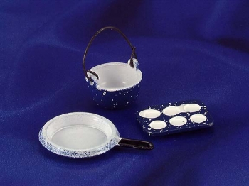 Image of Dollhouse Miniature Blue Spatter Cookware