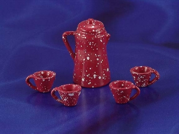 Image of Dollhouse Miniature Red Enamelware Coffee Set