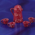 Image of Dollhouse Miniature Red Enamelware Coffee Set