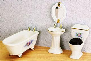 Image of Dollhouse Miniature Porcelain Bathrom Set