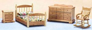 Image of Dollhouse Miniature Oak Bedroom Set