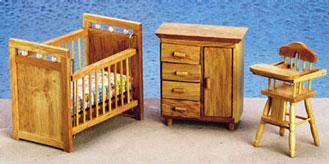Image of Dollhouse Miniature Oak Nursery Set