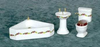 Image of Dollhouse Miniature Corner Bathroom Set