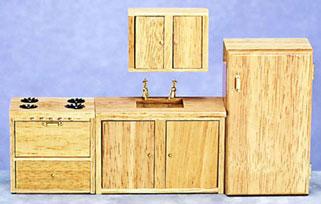 Image of Dollhouse Miniature Oak Kitchen Set
