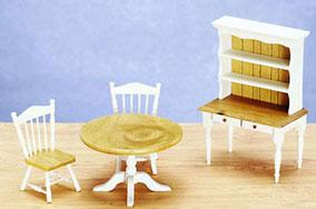 Image of Dollhouse Miniature White/Oak Kitchen Set