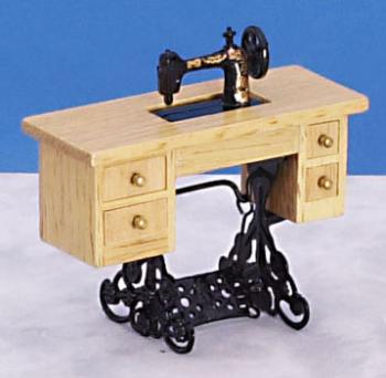 Image of Dollhouse Miniature Oak Sewing Machine