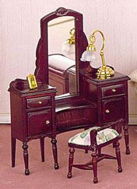 Image of Dollhouse Miniature Mahogany Vanity with Stool