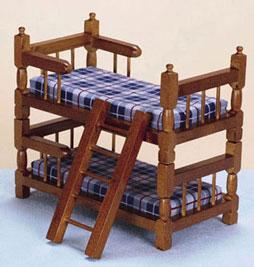 Image of Dollhouse Miniature Walnut Bunk Bed w/Ladder
