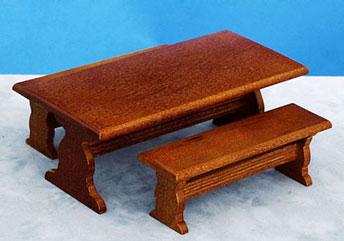 Image of Dollhouse Miniature Table w/Two Benches