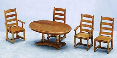 Image of Dollhouse Miniature Oak Table & Chair