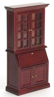 Image of Dollhouse Miniature Mahogany Bookshelf Desk