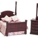 Image of Dollhouse Miniature Mahogany Pillar Bedroom Set