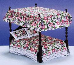 Image of Dollhouse Miniature Mahogany Double Canopy Bed