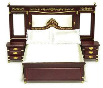 Image of Dollhouse Miniature Mahogany Royal Bedroom Set