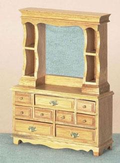 Image of Dollhouse Miniature Oak Dresser with Mirror