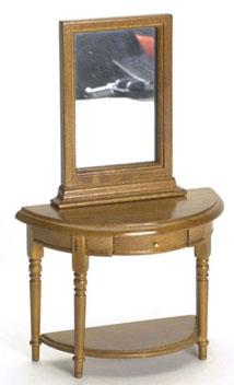 Image of Dollhouse Miniature Walnut Hall Table & Mirror
