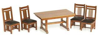 Image of Dollhouse Miniature Pecan Table w/Four Chairs