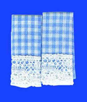 Image of Dollhouse Miniature Gingham Blue Kitchen Dish Towels