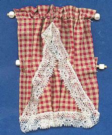 Image of Dollhouse Miniature Curtains - Country Red Check