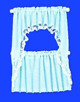 Image of Dollhouse Miniature Curtains: Ruffled Cape Set, Blue