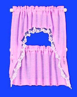 Image of Dollhouse Miniature Curtains: Ruffled Cape Set, Pink