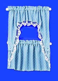 Image of Dollhouse Miniature Curtains: Ruffled Cape, Blue Dots