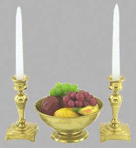 Image of Dollhouse Miniature Fruit Bowl W/Candlesticks