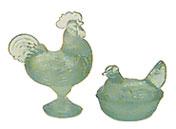 Image of Dollhouse Miniature Rooster/Hen Candy Dishes, Green