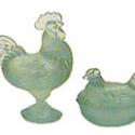 Image of Dollhouse Miniature Rooster/Hen Candy Dishes, Green