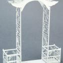 Image of Dollhouse Miniature White Wire Arch with Two Flower Boxes