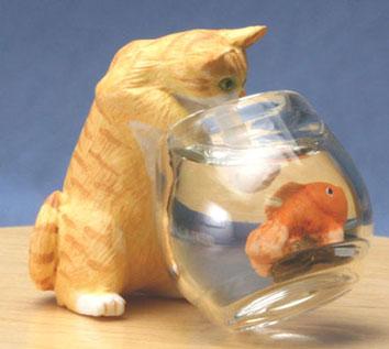Image of Dollhouse Miniature Orange Cat w/Fish Bowl  FCA1428OR