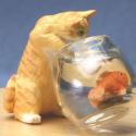 Image of Dollhouse Miniature Orange Cat w/Fish Bowl  FCA1428OR