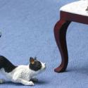 Image of Dollhouse Miniature Black/White Sniffing Cat FCA2194BW