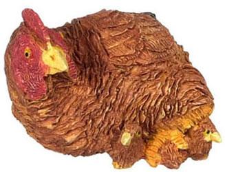 Image of Dollhouse Miniature Brown Hen w/3 Chicks FCA2280BR