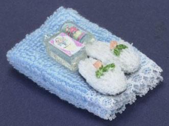 Image of Dollhouse Miniature Blue Towel Set w/Lotion FCA2328