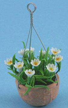 Image of Dollhouse Miniature White Daisy Hanging Pot FCA2455WH