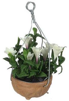 Image of Dollhouse Miniature White Browallia Speciosa Hanging Pot FCA2456